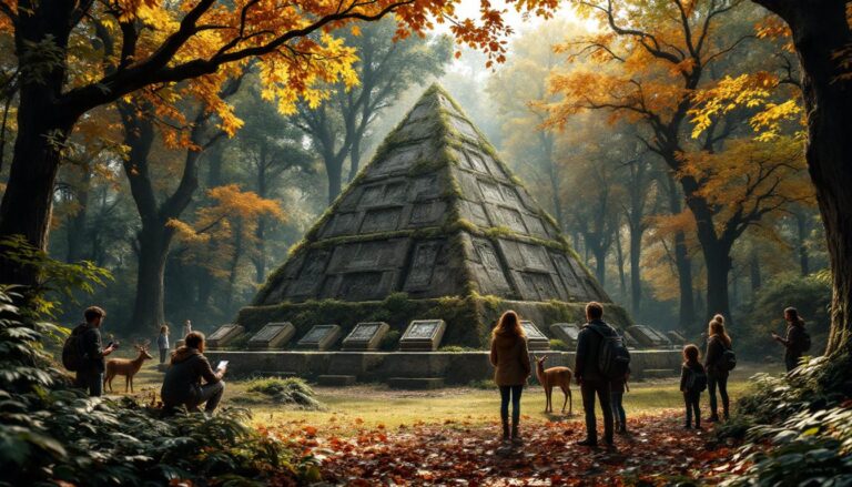 ontdek het mysterieuze grafmonument met negen sarcofagen, een indrukwekkende piramide verborgen midden in een europees bos die bezoekers keer op keer verbaast.