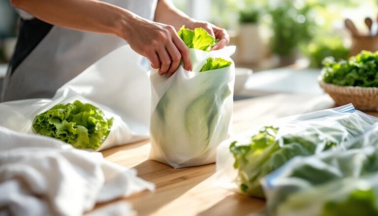 een vel keukenpapier in zakjes sla helpt de versheid aanzienlijk te verlengen door vocht op te nemen en de sla lang knapperig te houden.