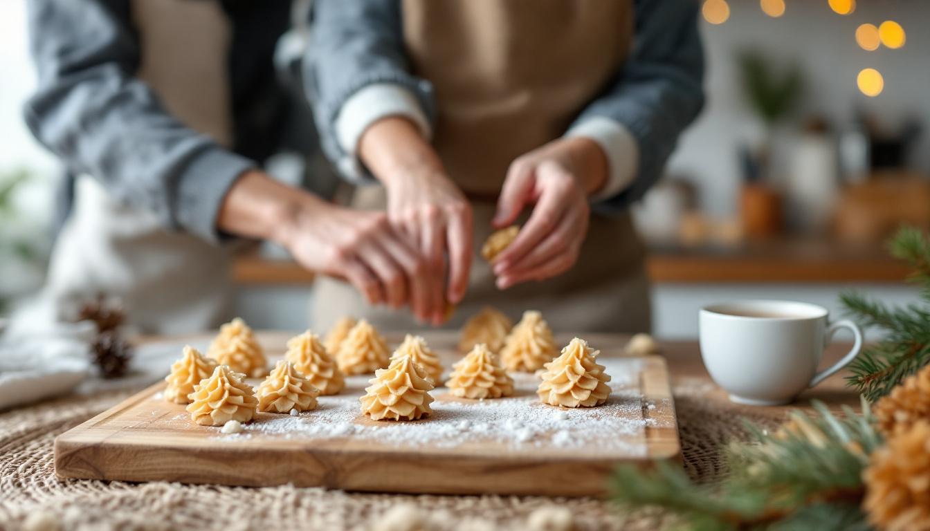 heerlijk feestelijk dessert zonder oven voor oud en nieuw: luchtige 'dennenappeltjes' die je snel en eenvoudig kunt maken.