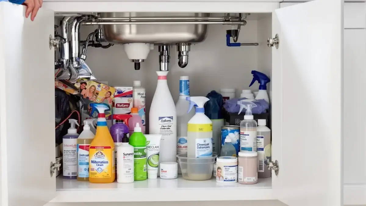 Vermijd deze handeling bij het opbergen van uw schoonmaakmiddelen onder de gootsteen om nare geurtjes te voorkomen