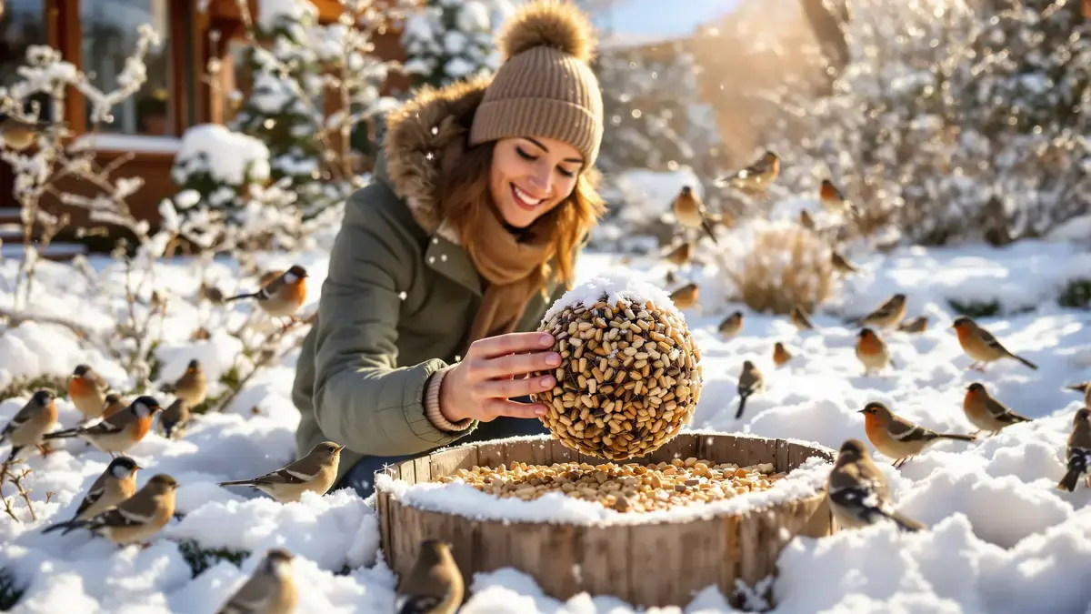 In de winter verandert dit eenvoudige gebaar met een klein balletje de tuin in een toevluchtsoord voor vogels