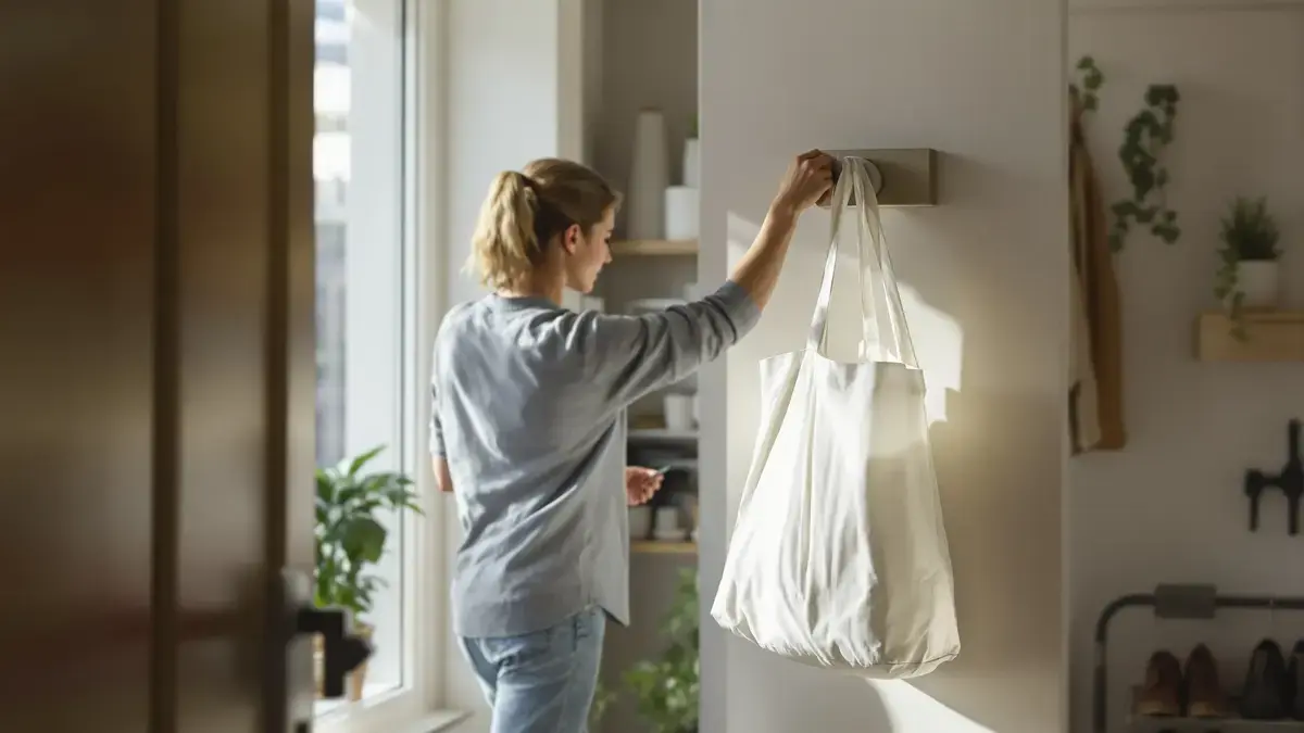 Het telkens op dezelfde plek ophangen van de boodschappentas vermindert mentale belasting en rommel