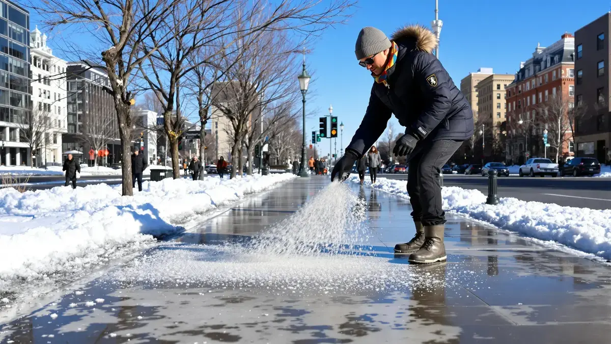 Op het trottoir smelt ijs met dit alternatief effectiever dan met gewoon strooizout
