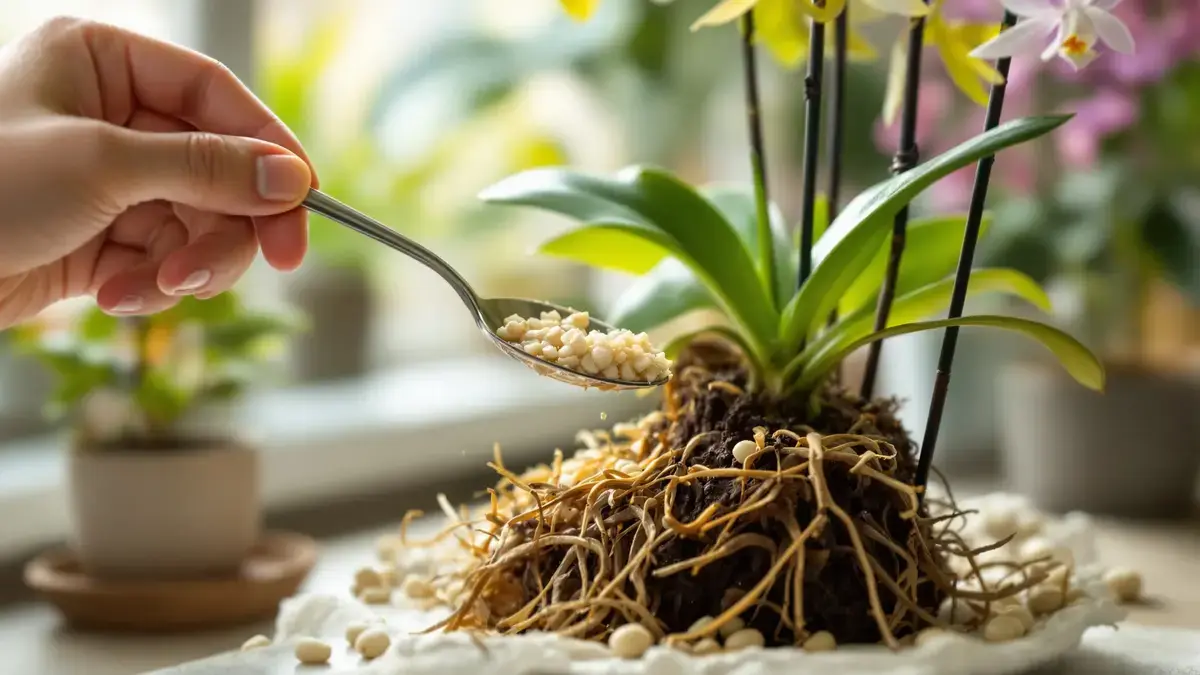 Een simpele lepel van een keukeningrediënt op de wortels is soms genoeg om een stilgevallen orchidee weer tot leven te wekken